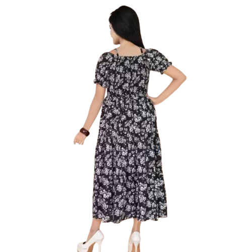 Elegant Off-Shoulder Fit & Flare Dress with Square Neck