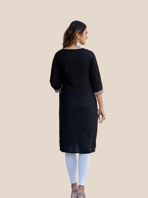 Elegant Embroidered Rayon Kurti with 3/4 Sleeves – Soft & Stylish Daily Wear